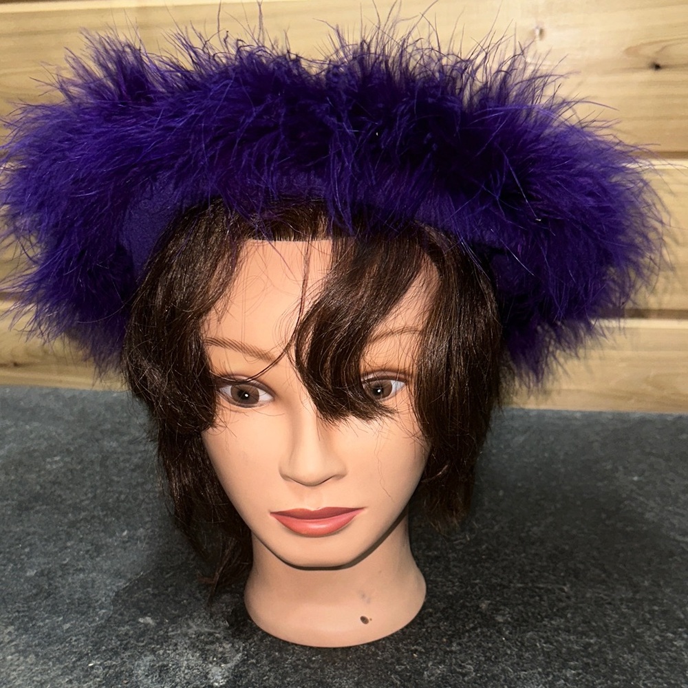 Preston & York Vibrant Purple Wool Beret Hat With Feathers
